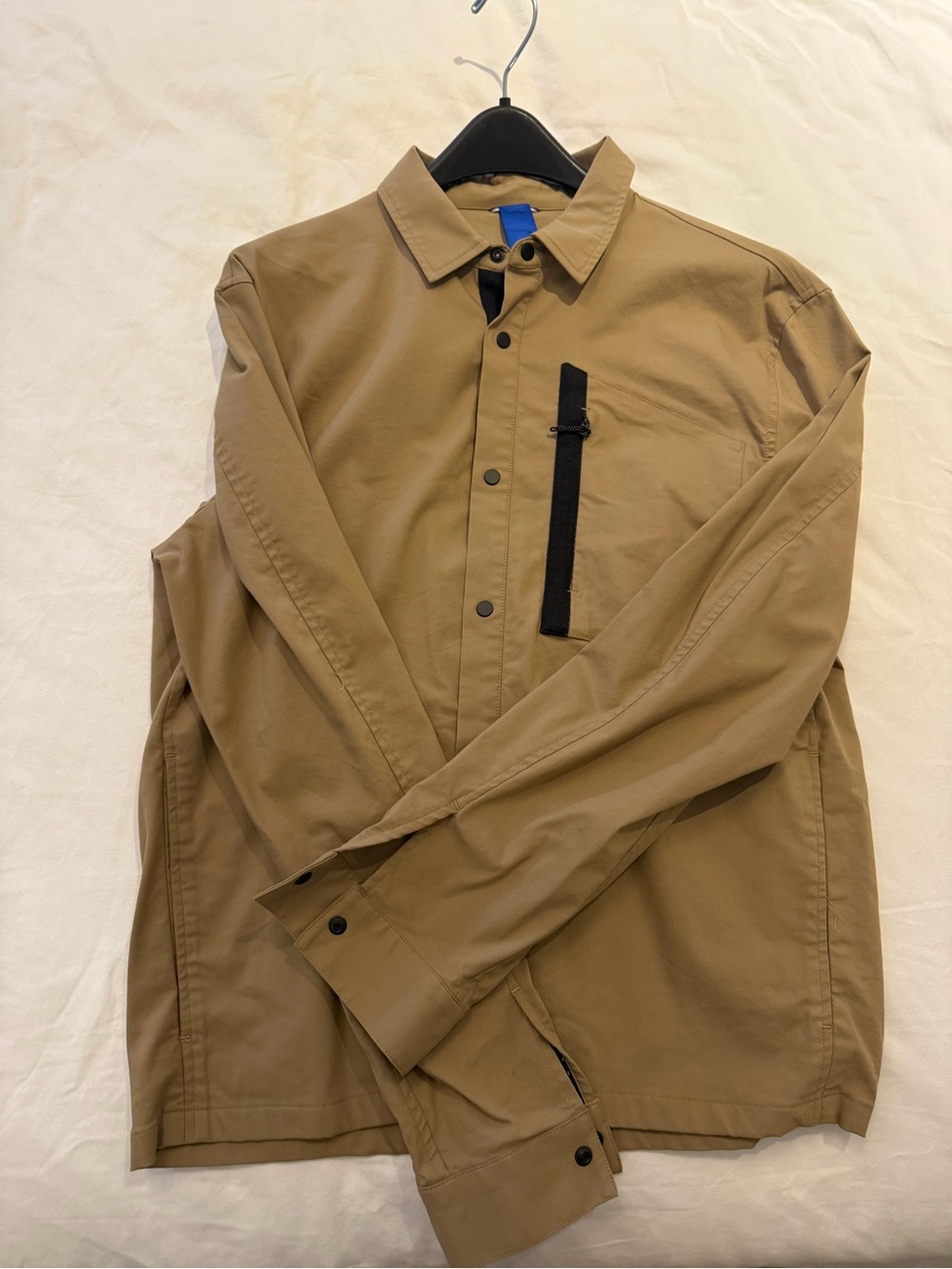 Kit and Ace Tan Lightweight Shirt Jacket with Black Zip Placket